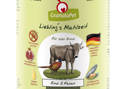 GranataPet Beef and Pheasant Grain-Free Wet Dog Food – 800g, Protein-Rich Recipe