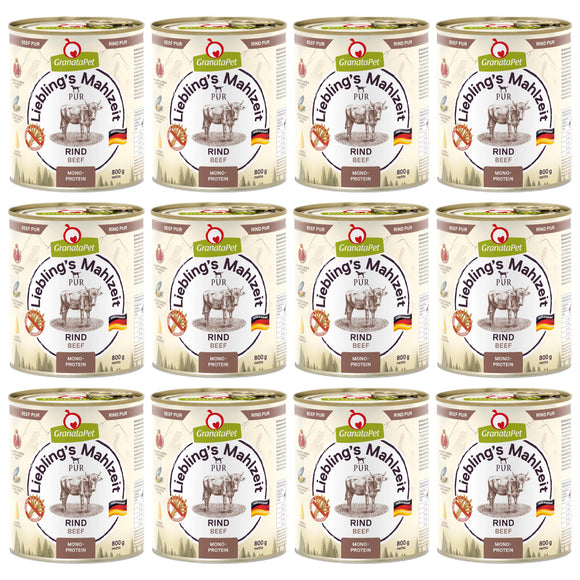 GranataPet Beef Pur Monoprotein Wet Food – Grain-Free, Premium Beef, 12 x 800g Cans