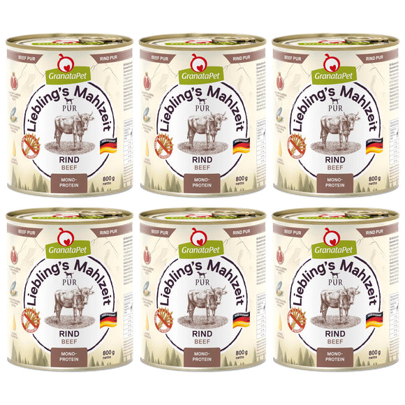 GranataPet Beef Pur Monoprotein Grain-Free Wet Food – Premium Beef, 6 x 800g Cans