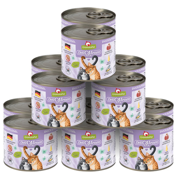 GranataPet DeliCatessen Duck & Poultry Wet Cat Food – Grain-Free, 12 x 200g Cans