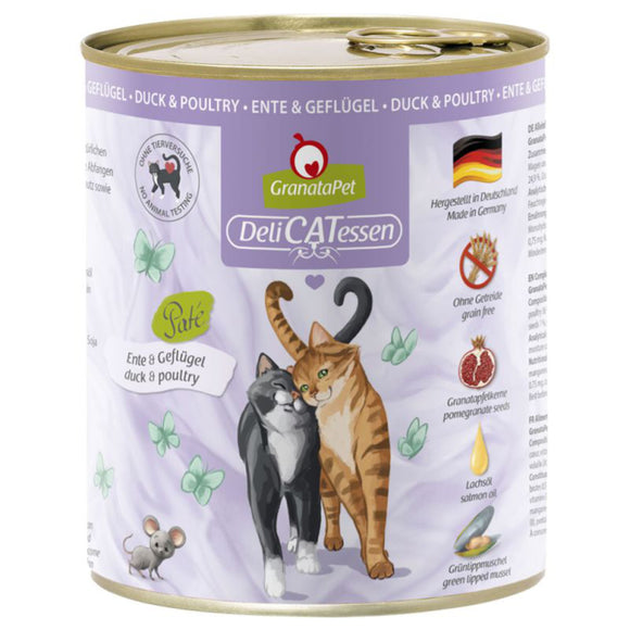 GranataPet DeliCatessen Duck & Poultry Wet Cat Food – Grain-Free, 800g Can, High Protein Recipe