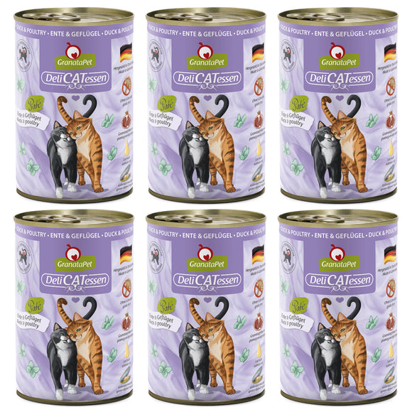 GranataPet DeliCatessen Duck & Poultry Wet Cat Food – Grain-Free, 6 x 400g Cans