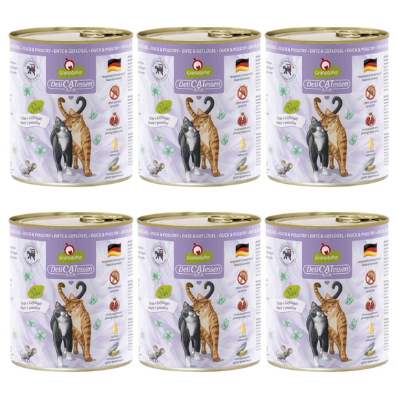 GranataPet DeliCatessen Duck & Poultry Wet Cat Food – Grain-Free, 6 x 800g Cans