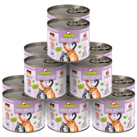 GranataPet DeliCatessen Lamb & Turkey Wet Cat Food – Grain-Free, 12 x 200g Cans