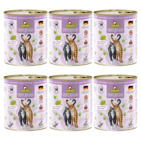 GranataPet DeliCatessen Lamb & Turkey Wet Cat Food – Grain-Free, 6 x 800g Cans