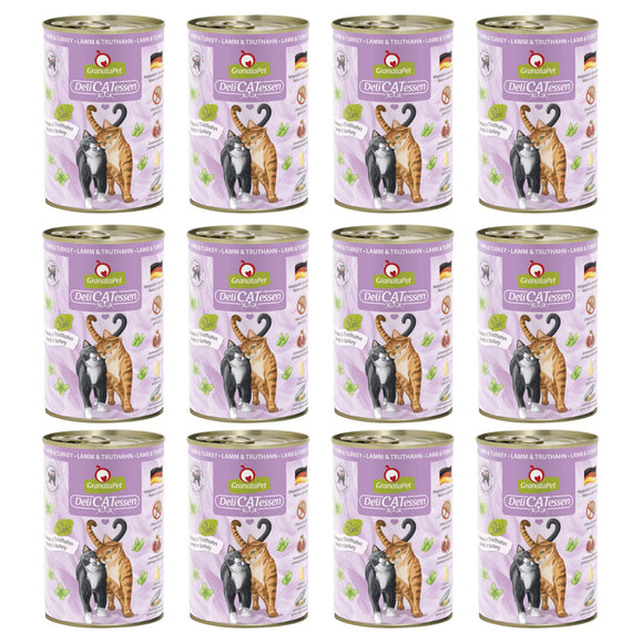 GranataPet DeliCatessen Lamb & Turkey Wet Cat Food – Grain-Free, 12 x 400g Cans