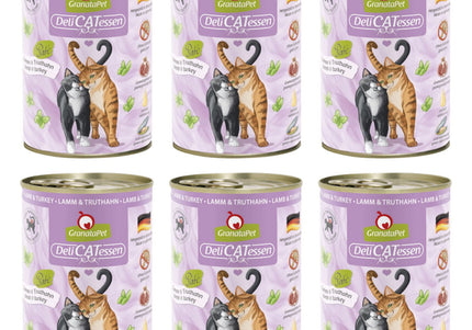 GranataPet DeliCatessen Lamb & Turkey Wet Cat Food – Grain-Free, 6 x 400g Cans