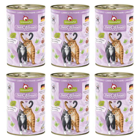 GranataPet DeliCatessen Lamb & Turkey Wet Cat Food – Grain-Free, 6 x 400g Cans