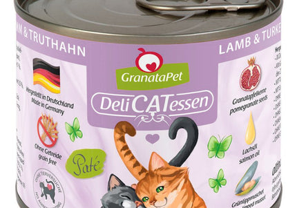 GranataPet DeliCatessen Lamb and Turkey Wet Cat Food – Grain-Free, 200g Can