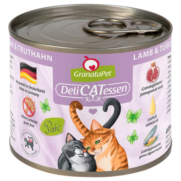 GranataPet DeliCatessen Lamb and Turkey Wet Cat Food – Grain-Free, 200g Can