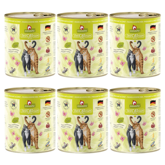 GranataPet DeliCatessen Wet Cat Food – Grain-Free Pheasant and Rabbit, 6 x 800g Cans