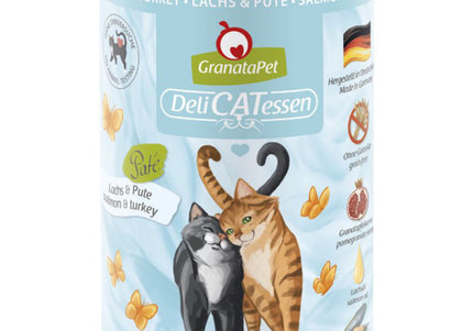 GranataPet DeliCatessen Salmon & Turkey – Grain-Free Wet Cat Food, 400g Can