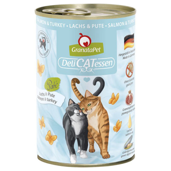 GranataPet DeliCatessen Salmon & Turkey – Grain-Free Wet Cat Food, 400g Can