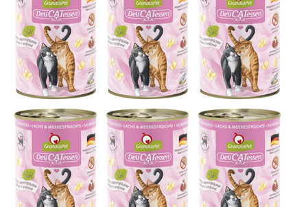 GranataPet DeliCatessen Salmon & Seafood Wet Cat Food – Grain-Free, 6 x 400g Cans