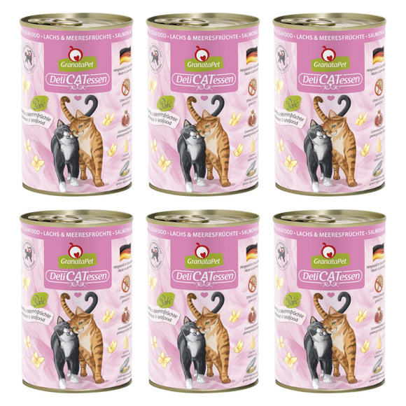 GranataPet DeliCatessen Salmon & Seafood Wet Cat Food – Grain-Free, 6 x 400g Cans