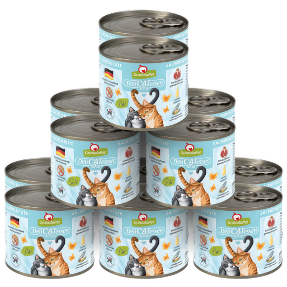 GranataPet DeliCatessen Salmon & Turkey Wet Cat Food – Grain-Free, 12 x 200g Cans