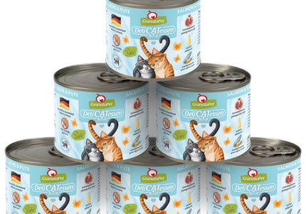 GranataPet DeliCatessen Salmon & Turkey Wet Cat Food – Grain-Free, 6 x 200g Cans