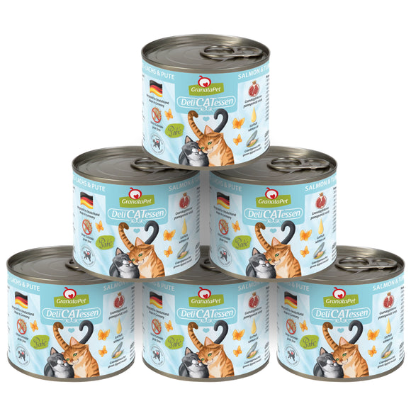 GranataPet DeliCatessen Salmon & Turkey Wet Cat Food – Grain-Free, 6 x 200g Cans
