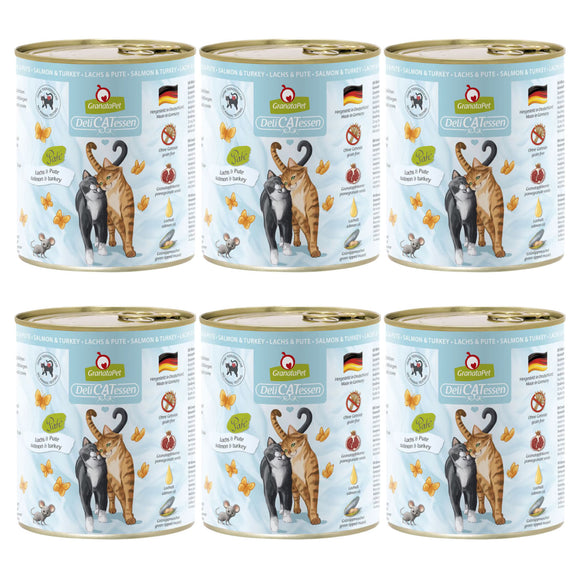 GranataPet DeliCatessen Salmon & Turkey Wet Cat Food – Grain-Free, 6 x 800g Cans