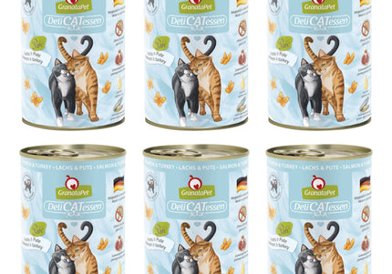 GranataPet DeliCatessen Salmon & Turkey Wet Cat Food – Grain-Free, 6 x 400g Cans