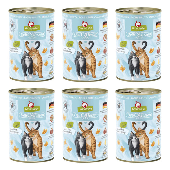 GranataPet DeliCatessen Salmon & Turkey Wet Cat Food – Grain-Free, 6 x 400g Cans