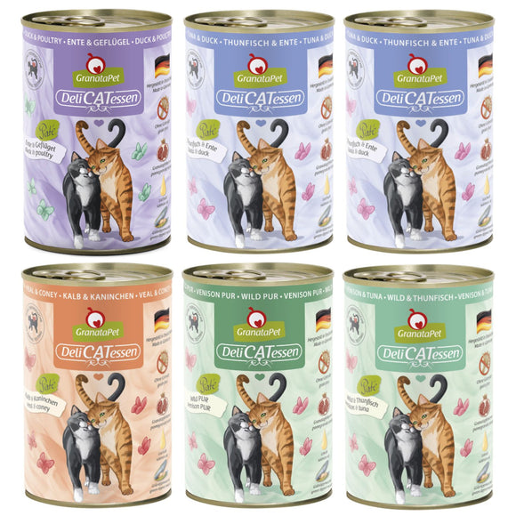 GranataPet DeliCatessen Wet Cat Food Set – Grain-Free, 6x400g, Mixed Five Flavors