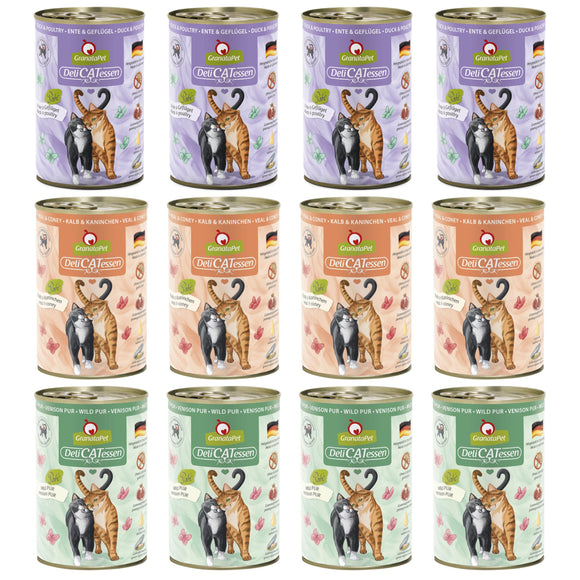 GranataPet DeliCatessen Wet Cat Food Set – Grain-Free, 3 Flavors, 12x400g, Pack of 2