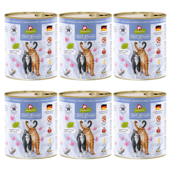 GranataPet DeliCatessen Tuna & Duck Wet Cat Food – Grain-Free, 6 x 800g Cans