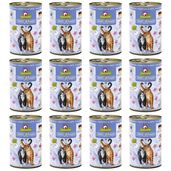 GranataPet DeliCatessen Tuna & Duck Wet Cat Food – Grain-Free, 12 x 400g Cans