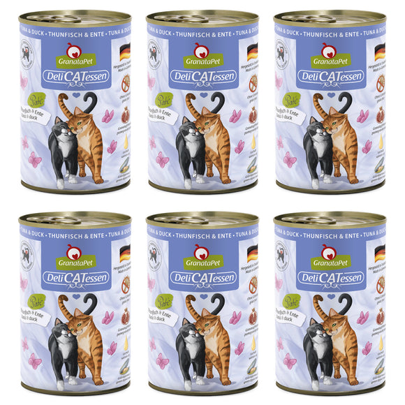 GranataPet DeliCatessen Tuna & Duck Wet Cat Food – Grain-Free, 6 x 400g Cans