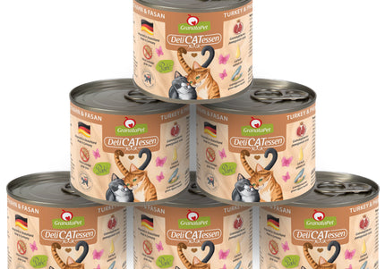 GranataPet DeliCatessen Turkey & Pheasant Wet Cat Food – Grain-Free, 6 x 200g Cans