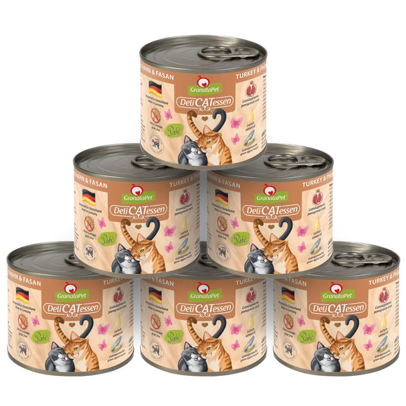 GranataPet DeliCatessen Turkey & Pheasant Wet Cat Food – Grain-Free, 6 x 200g Cans