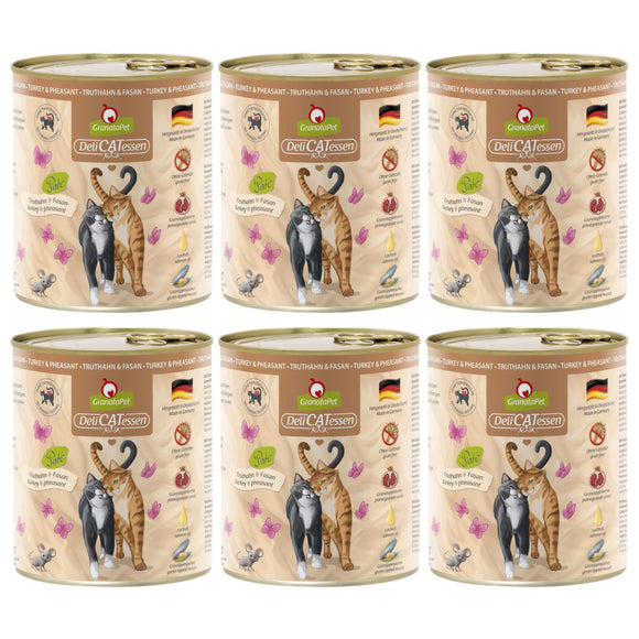 GranataPet DeliCatessen Turkey & Pheasant Wet Cat Food – Grain-Free, 6 x 800g Cans