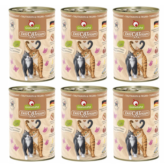 GranataPet DeliCatessen Turkey & Pheasant Wet Cat Food – Grain-Free, 6 x 400g Cans