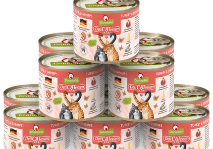 GranataPet DeliCatessen Turkey & Shrimps – Grain-Free Wet Cat Food, 12 x 200g Cans