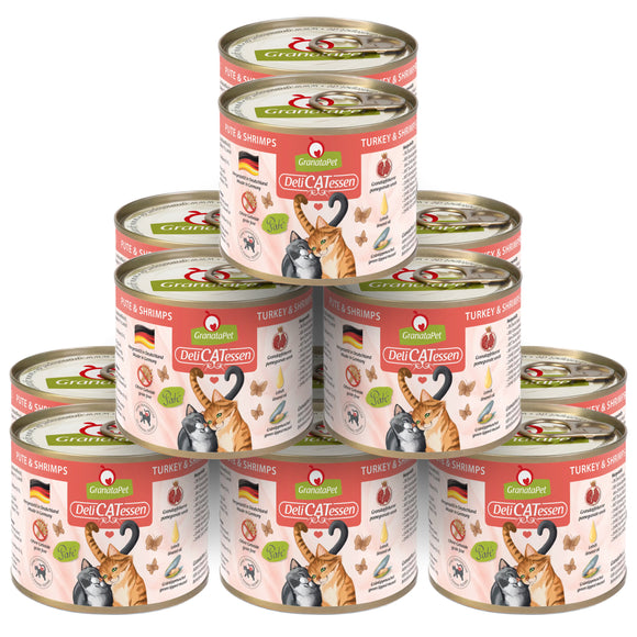GranataPet DeliCatessen Turkey & Shrimps – Grain-Free Wet Cat Food, 12 x 200g Cans