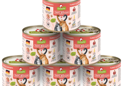 GranataPet DeliCatessen Turkey & Shrimps – Grain-Free Wet Cat Food, Turkey and Shrimp, 6x200g