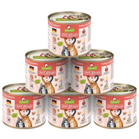 GranataPet DeliCatessen Turkey & Shrimps – Grain-Free Wet Cat Food, Turkey and Shrimp, 6x200g