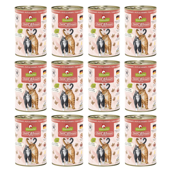 GranataPet DeliCatessen Turkey & Shrimps – Grain-Free Wet Cat Food, 12 x 400g Cans