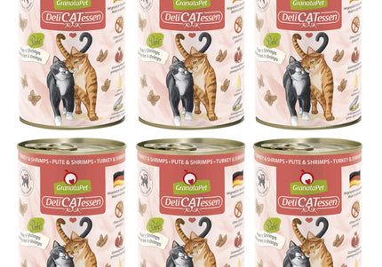 GranataPet DeliCatessen Turkey & Shrimps – Grain-Free Wet Cat Food, 6 x 400g Cans