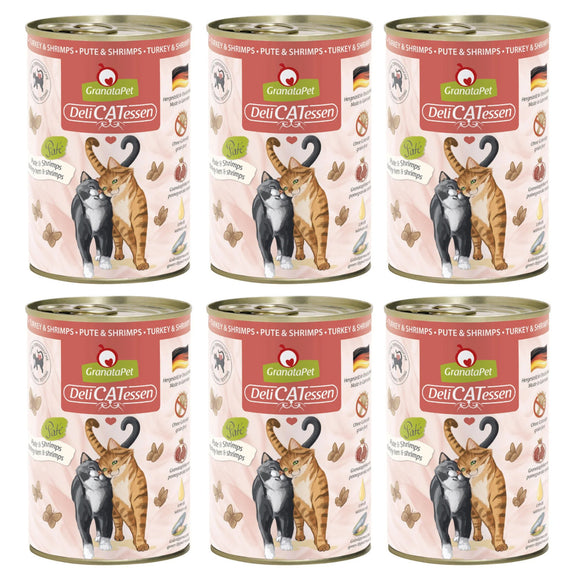GranataPet DeliCatessen Turkey & Shrimps – Grain-Free Wet Cat Food, 6 x 400g Cans