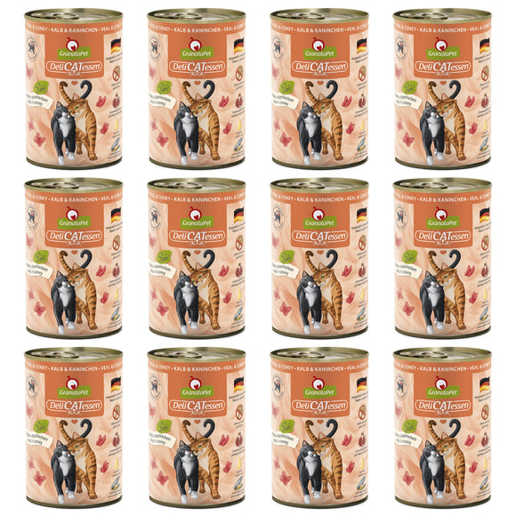 GranataPet DeliCatessen Veal and Rabbit Wet Cat Food – Grain-Free, 12 x 400g Cans