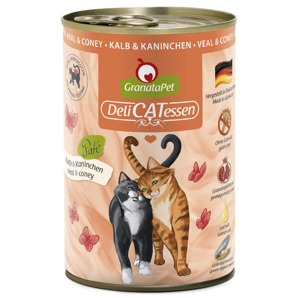 GranataPet DeliCatessen Veal & Coney – Grain-Free Wet Cat Food with Veal and Rabbit, 400g Can