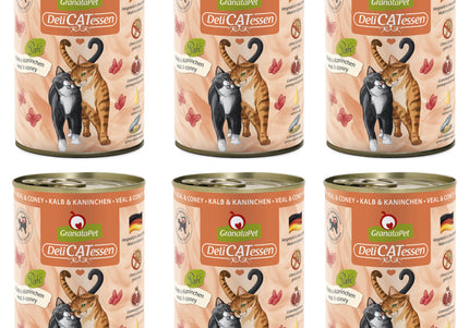 GranataPet DeliCatessen Veal and Rabbit Wet Cat Food – Grain-Free, 6 x 400g Cans