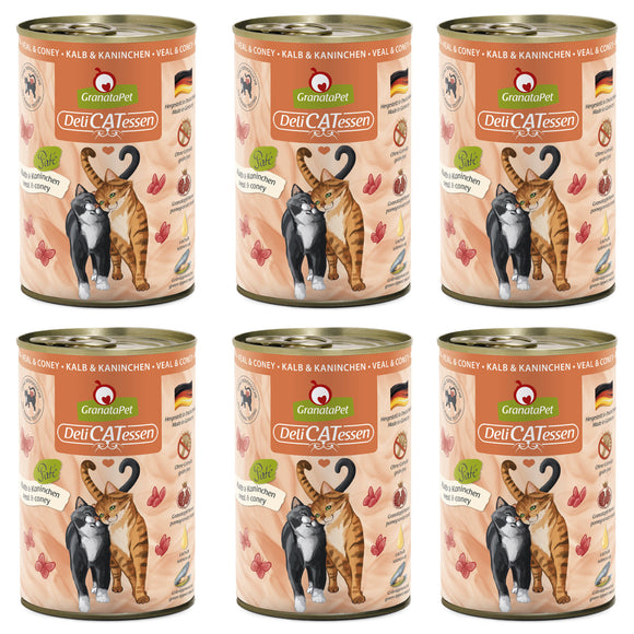 GranataPet DeliCatessen Veal and Rabbit Wet Cat Food – Grain-Free, 6 x 400g Cans