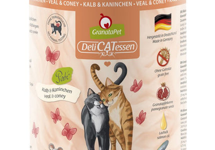 GranataPet DeliCatessen Wet Cat Food – Grain-Free Veal and Rabbit Recipe, 800g Can