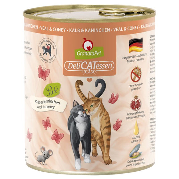 GranataPet DeliCatessen Wet Cat Food – Grain-Free Veal and Rabbit Recipe, 800g Can
