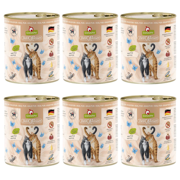 GranataPet DeliCatessen Veal Pur – Grain-Free Wet Cat Food, Tender Veal, 6 x 800g Cans
