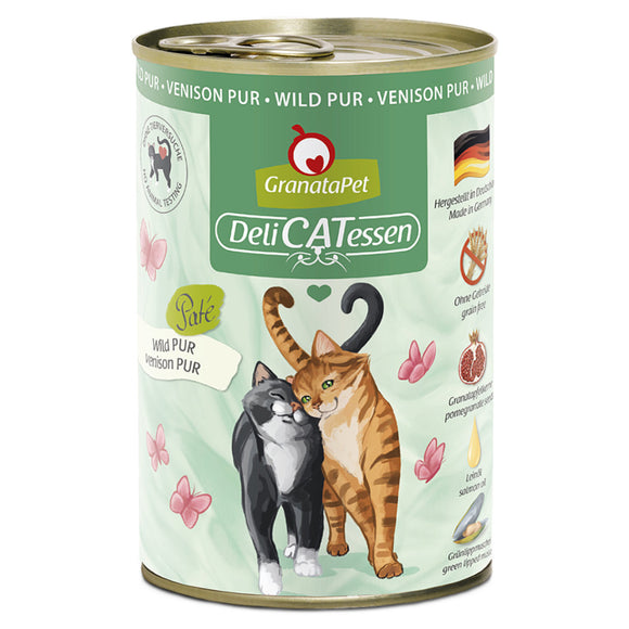 GranataPet DeliCatessen Venison Pur – Grain-Free Wet Cat Food, Premium Venison, 400g Can