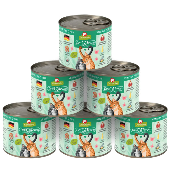 GranataPet DeliCatessen Venison Pur – Grain-Free Wet Cat Food, Pure Venison, 6x200g Cans